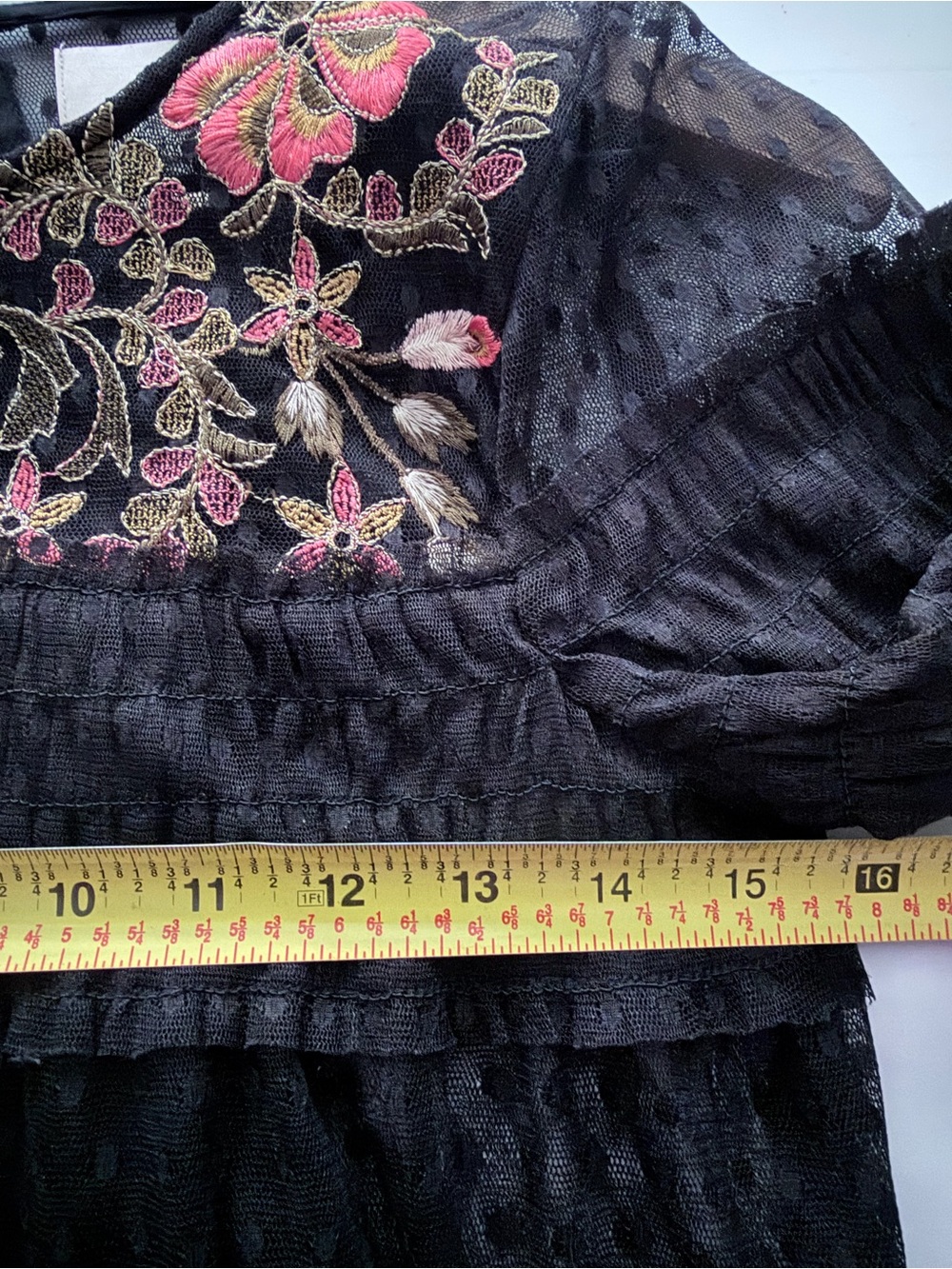 Anthropologie Maeve Samara Black Dress mesh floral embroidered tiered relaxed - Picture 5 of 6